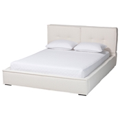 Baxton Studio Laverick Modern Cream Boucle Queen Platform Bed with Border Piping